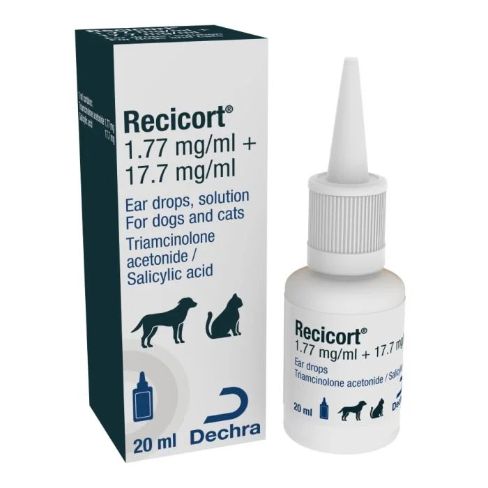 Recicort 1.77 mg/ml + 17.7 mg/ml Ear Drops Solution for Dogs and Cats 20ml Recicort 1.77 mg/ml + 17.7 mg/ml Ear Drops Solution for Dogs and Cats 20ml